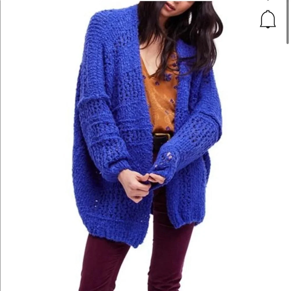 Free People Sapphire Blue Morning Open Knit Wool Blend Cardigan Size XS/Small